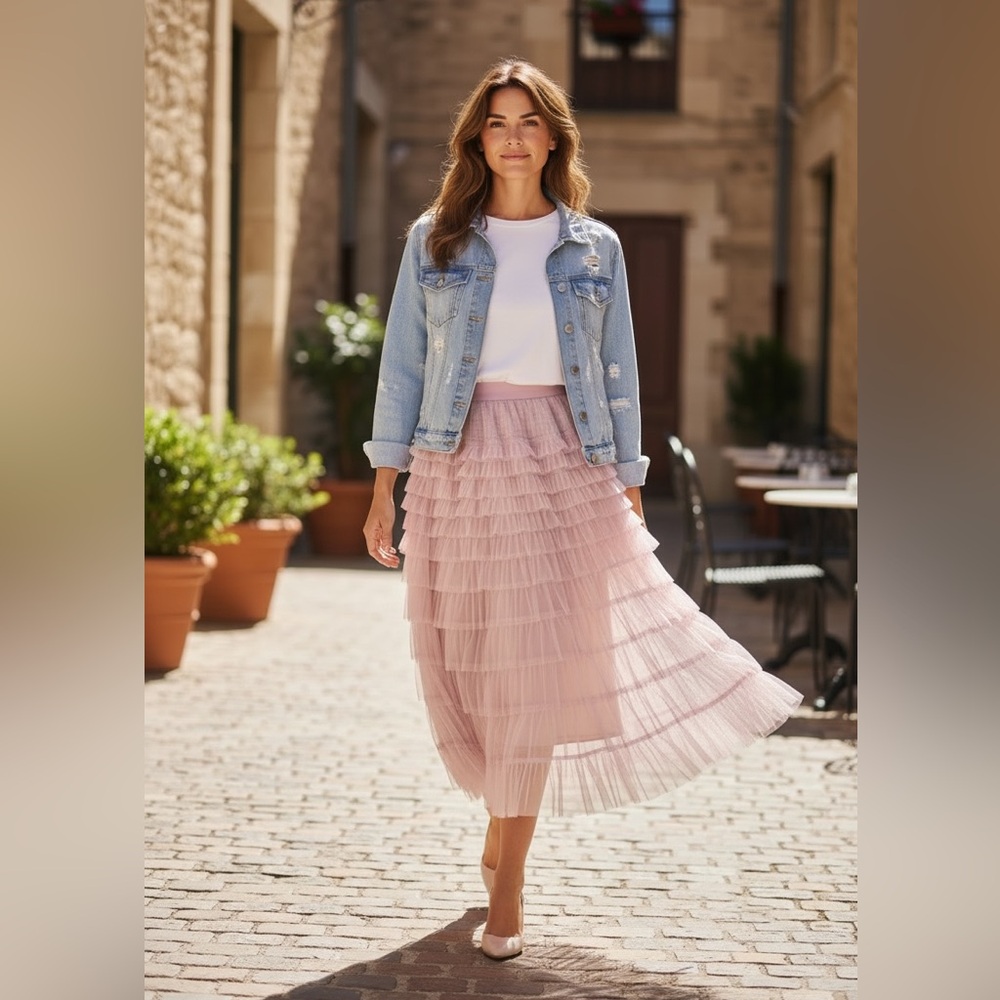 Light Pink Layered A-Line Skirt